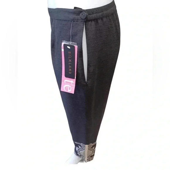Silkland Petite 100% Silk Black & Gold Pants  Trousers Size PL/PG - Picture 3 of 9